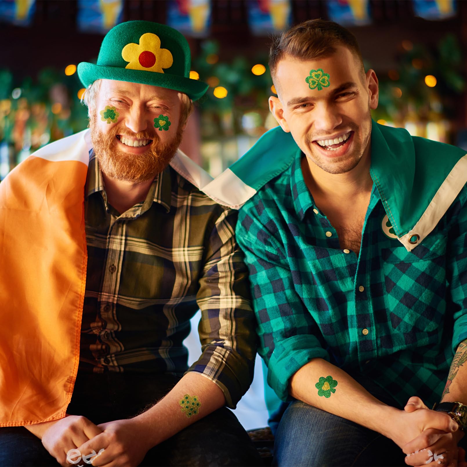 St. Patrick's Day Glitter Tattoos - 24 Pack Shamrock Face Tattoo Stickers for Kids & Adults | Green Lucky Clover Temporary Tattoos | Irish Party Decorations, Makeup & Festival Favors - Perfect for St. Paddy's Day Parties, Parades & Celtic Celebrations