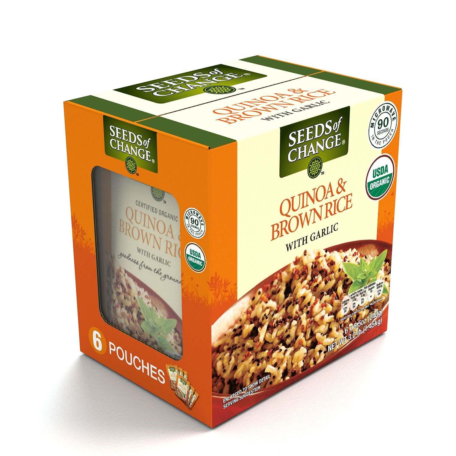 Organic Quinoa and Brown Rice with Garlic - Certified Organic, Non-GMO, Gluten-Free (8.5 oz, 6 Pack) | Healthy Meal Prep, Vegan Side Dish, Quick Lunch Box Idea