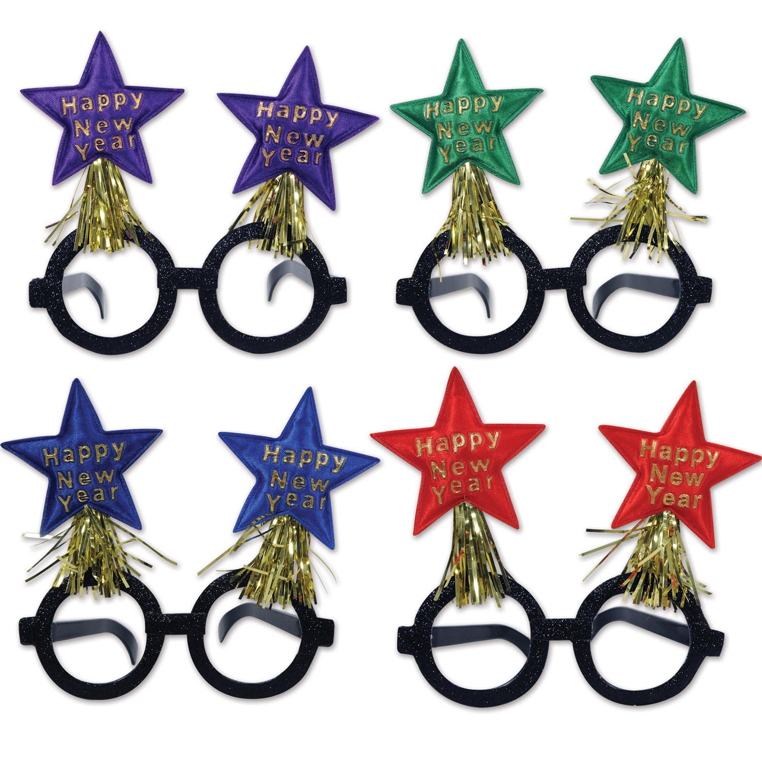 12 Pack Beistle Glittered New Year Star Bopper Glasses - Fun Party Favors for New Year's Eve, Birthday Celebrations & Festive Events