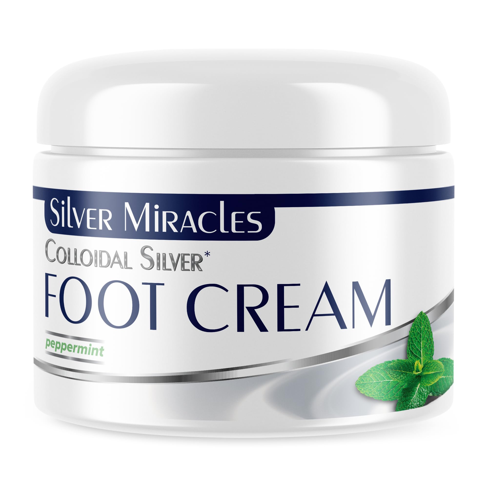 Silver Miracles Colloidal Silver Foot Cream - Peppermint Scented Moisturizer for Soothing & Cooling Dry Cracked Feet - 2oz | Ideal for Athletes, Diabetics & Daily Foot Care