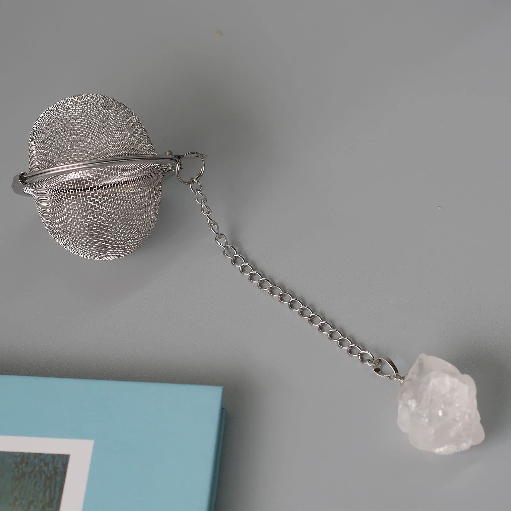 Premium Clear Quartz Crystal Tea Infuser with Stainless Steel Mesh - Elegant Tea Strainer Ball for Loose Leaf Tea - Extended Chain Hook for Easy Brewing - Perfect for Home, Office, and Gift Giving