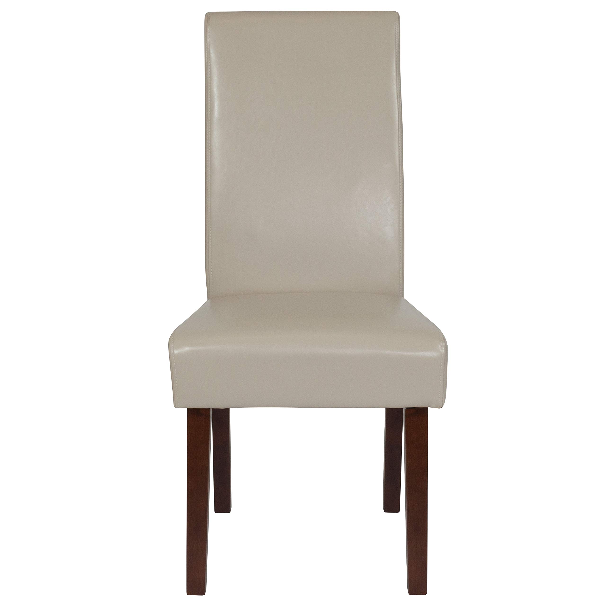 EMMA + OLIVER Beige LeatherSoft Parsons Dining Chair with Mahogany Legs - Elegant Home Office & Formal Dining Room Furniture for Entertaining Guests