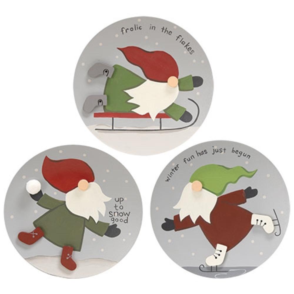 Frolic in the Flakes Gnome Plate Set of 3 - Christmas Dinner Plates, Holiday Tableware for Festive Gatherings & Winter Decor