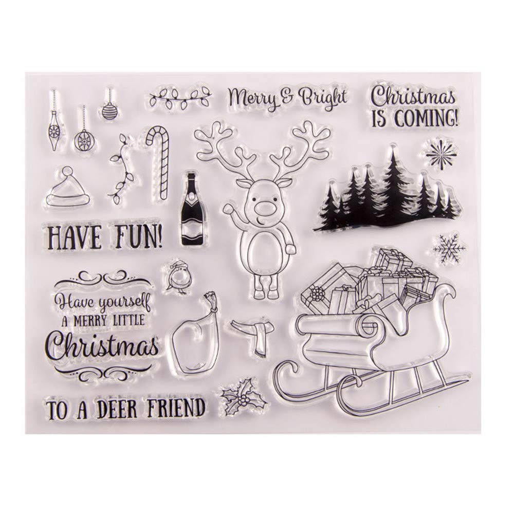 Christmas Sleigh & Deer Snowflakes Clear Stamps - Transparent Silicone Stamps for Card Making, Journaling, Scrapbooking & Album Decoration - Perfect for DIY Holiday Cards, Christmas Journals & Winter Craft Projects