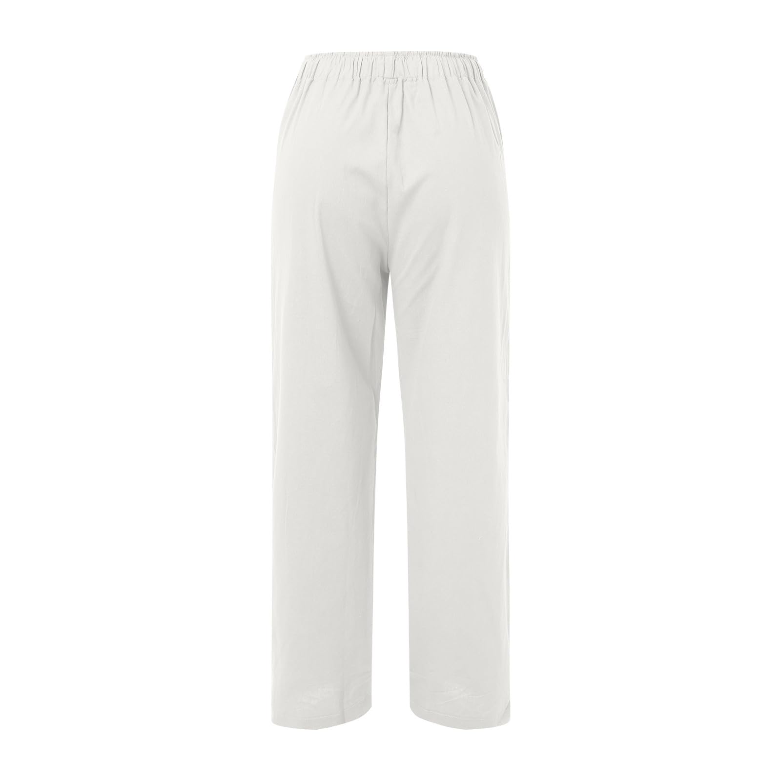 Women's Wide Leg Linen Pants with Drawstring Waist - Comfortable Elastic Casual Cotton Sweatpants for Work, Lounge & Travel