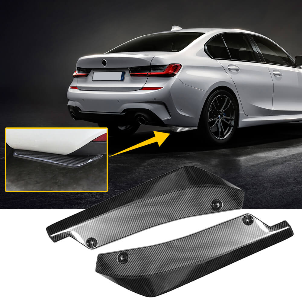Universal Auto Carbon Fiber Rear Bumper Diffuser Splitter Canards Lip Spoiler 2pcs - High Performance Car Body Kit for Sports & Luxury Vehicles - Perfect for Racing, Car Shows & Street Style Enhancement