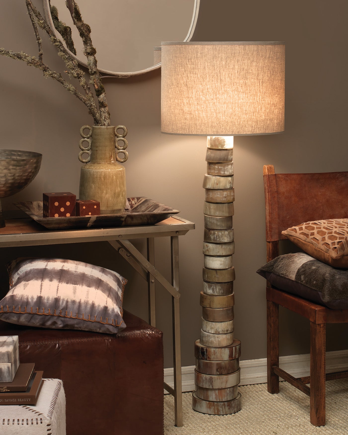 Stacked Horn Floor Lamp - Modern Rustic Lighting for Living Room, Bedroom & Office - Adjustable Height & Warm LED Light