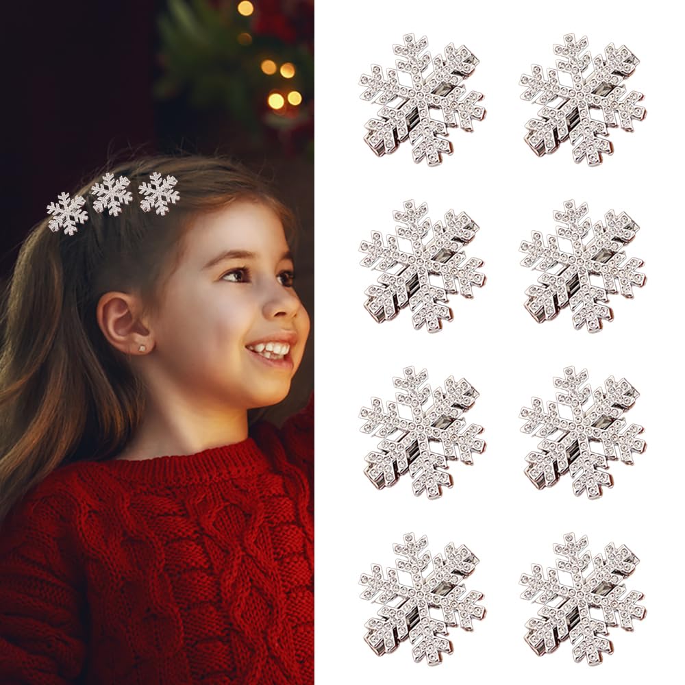 8 Pcs Snowflake Hair Clips - Shiny Rhinestone Alligator Hairpins for Women & Girls (1.2 Inch) | Winter Hair Accessories for Christmas Party, Wedding, Holiday Events & Festive Occasions