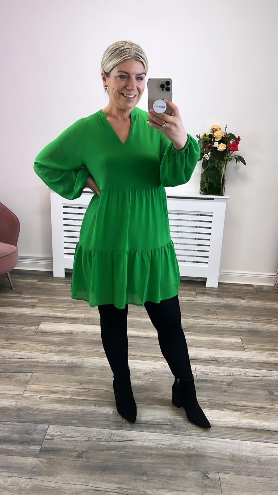Braylon Women's Smock Dress - Fern Green Casual Flowy Midi Dress for Spring & Summer | Perfect for Office, Brunch, and Outdoor Events