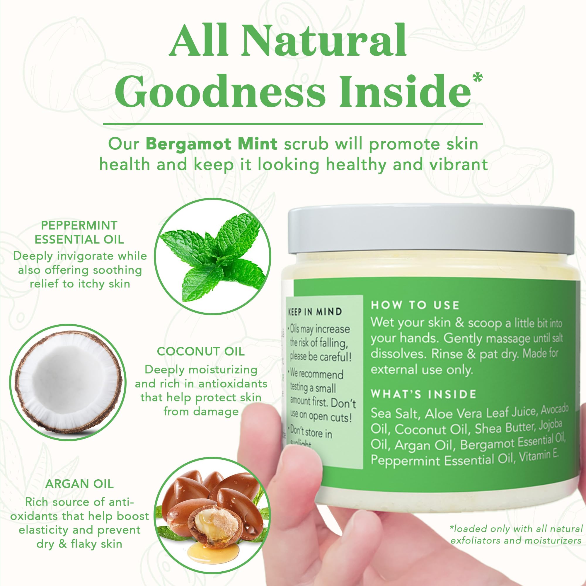 Bare Botanics Sweet Almond Hair & Body Oil with Bergamot Mint Body Salt Scrub - Natural Moisturizing & Exfoliating Set for Dry Skin, Hair Care & Relaxing Bath Time