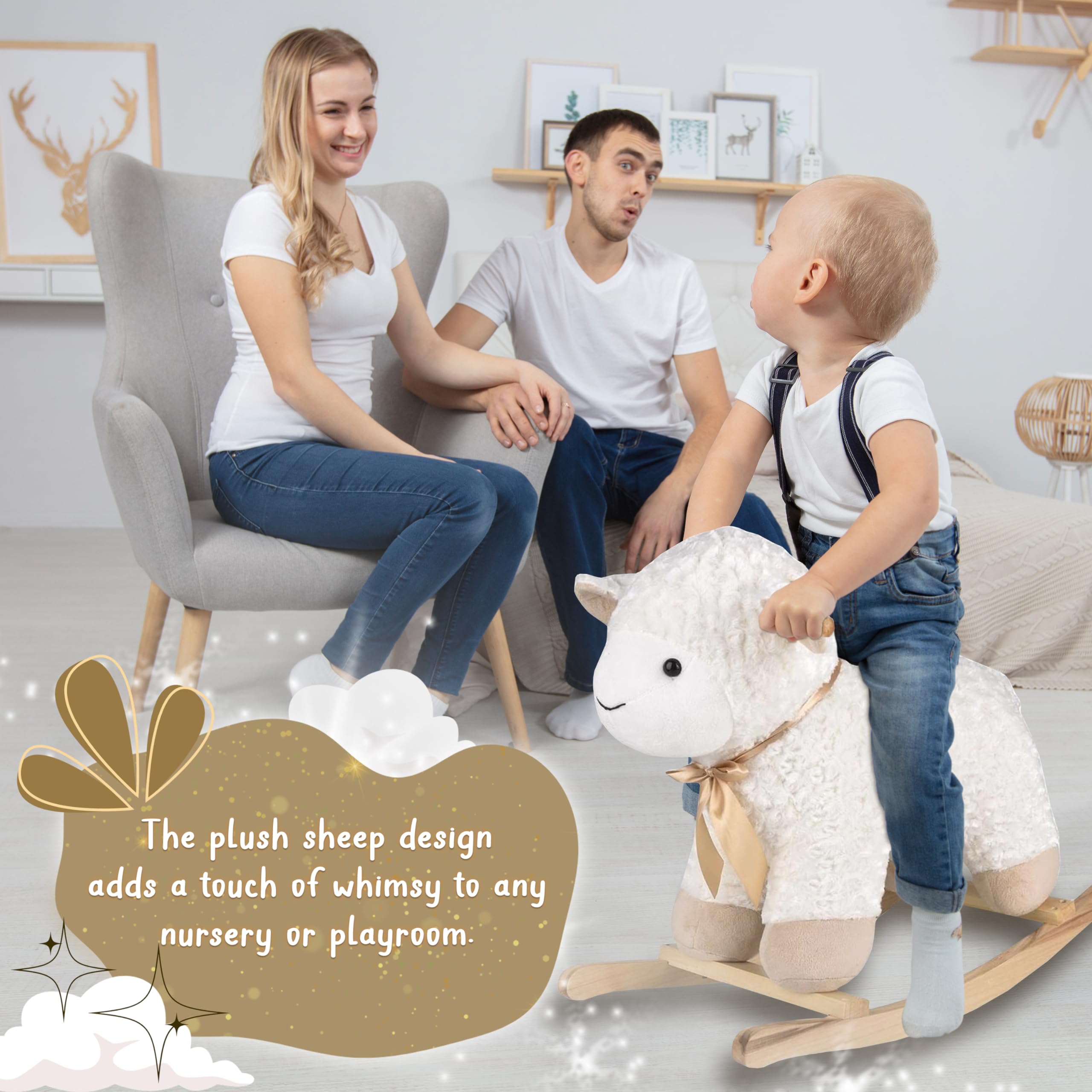 Forest & Twelfth Rocking Shiloh Sheep Ride-On Toy - Soft Stuffed Animal Rocker for Toddlers 18+ Months | Safe & Fun Nursery Decor, First Birthday Gift, Interactive Playtime Companion for Boys & Girls