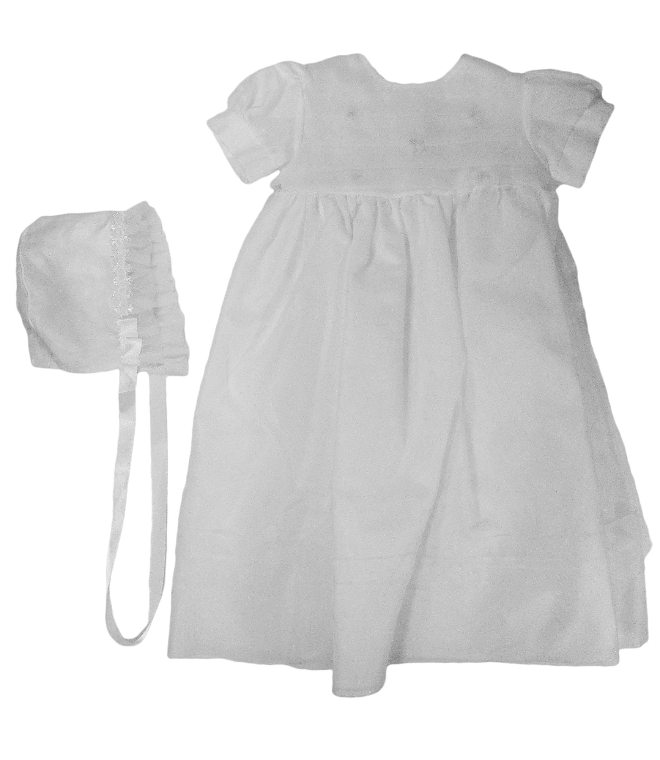 Christening Gown for Girls - White Organza Overlay with Sheer Floral Details | Perfect for Baptism, First Communion & Special Occasions