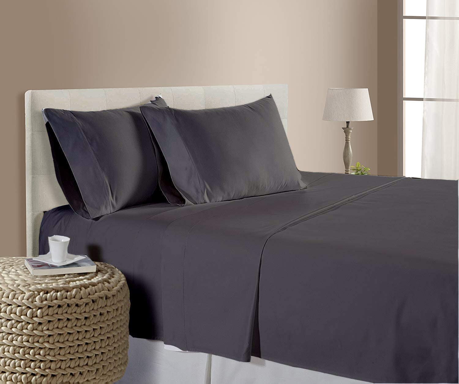 Premium 100% Organic Long Staple Cotton Sheet Set - 4 PC Dark Grey Olympic Queen Size (66