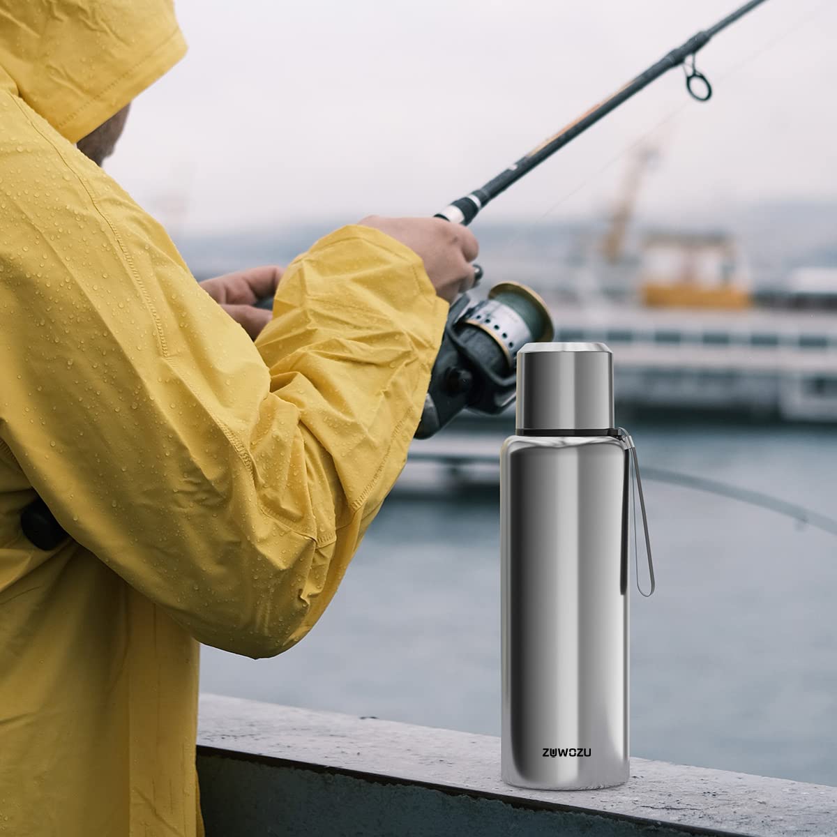 Premium 20oz Insulated Stainless Steel Water Bottle with Sleeve & Strap - Double Wall Vacuum Flask for Hot & Cold Drinks - Keeps Coffee, Tea, Water Temperature for Hours - Perfect for Hiking, Gym, Office & Outdoor Activities (Silver)