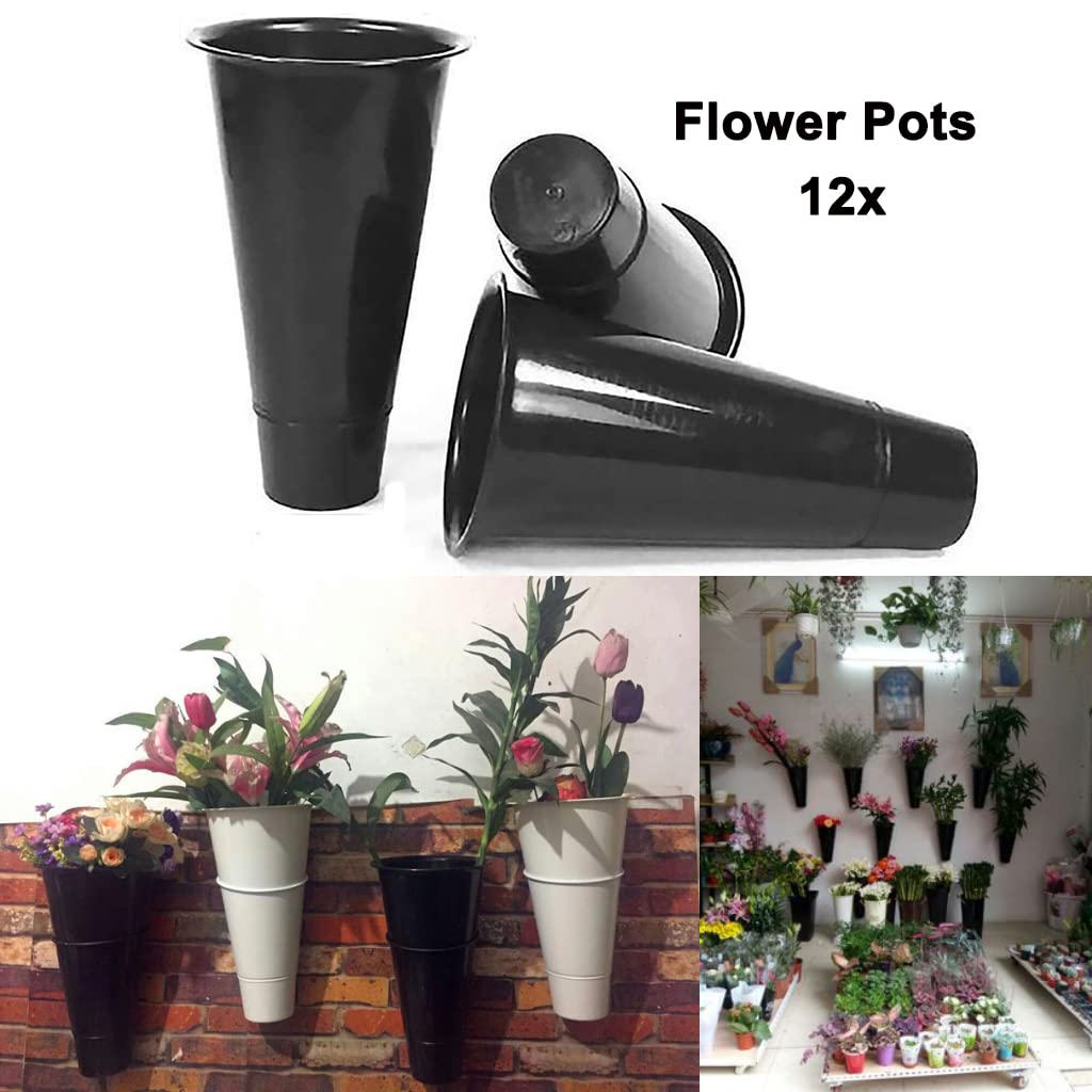 3-Tier Metal Flower Display Stand with 12 Plastic Buckets & 4 Universal Wheels - Black Rolling Florist Cart for Bouquet Arrangement | Perfect for Flower Shops, Wedding Decor & Event Displays