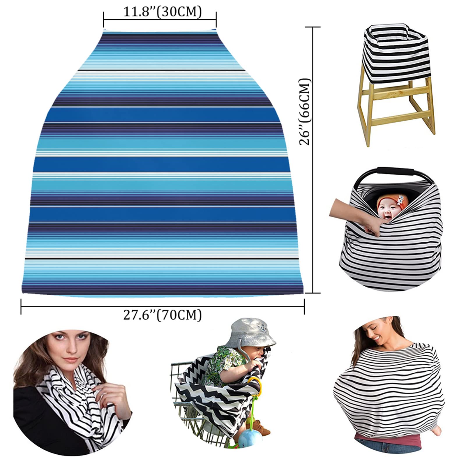 Mexico Style Baby Car Seat Covers - Soft Stretchy Nursing Cover & Stroller Canopy in Light Blue Stripes for Infant Girls & Boys | Perfect for Breastfeeding, Shopping Cart & Car Seat Protection