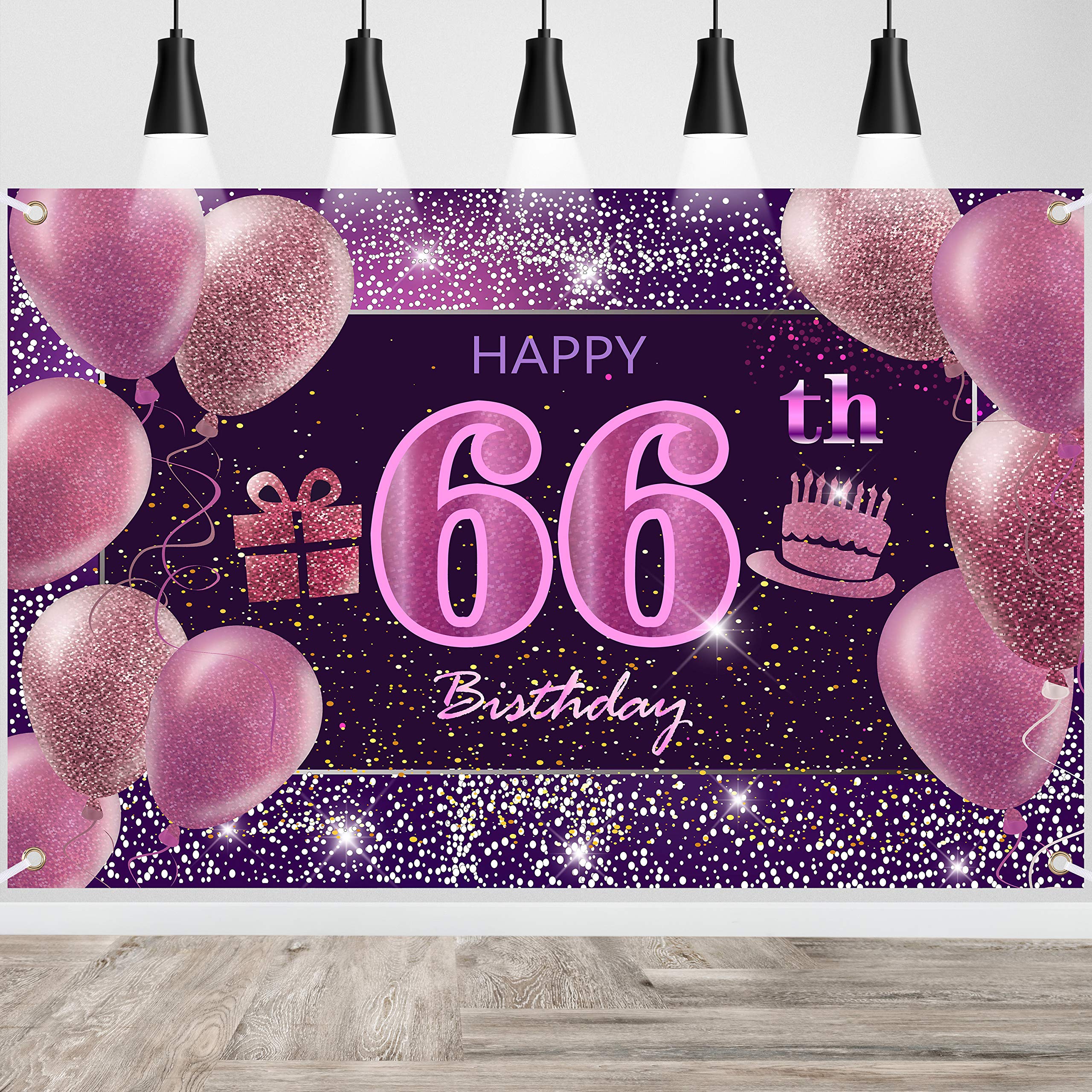 IMISI Happy 66th Birthday Banner & Party Decorations for Women - Pink Birthday Backdrop for Girls' Celebration | Perfect for Milestone Birthday Parties & Photo Booths