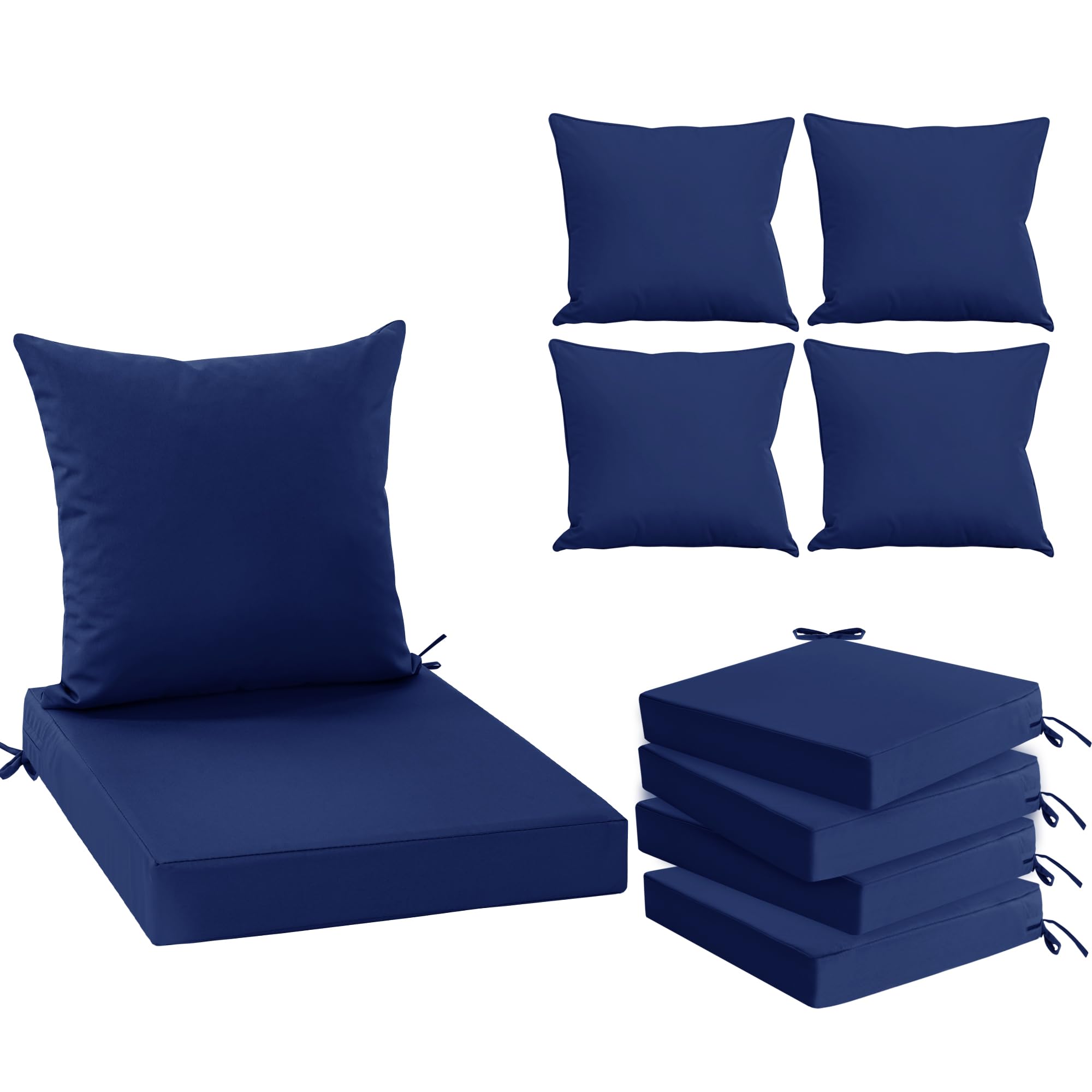 24x24 Inch Waterproof Outdoor Cushions for Patio Furniture - Double-Sided Deep Seat & Backrest Cushion Set with Removable Cover (Navy Blue, Set of 4) - Perfect for Garden, Deck, Poolside & Outdoor Lounge Chairs
