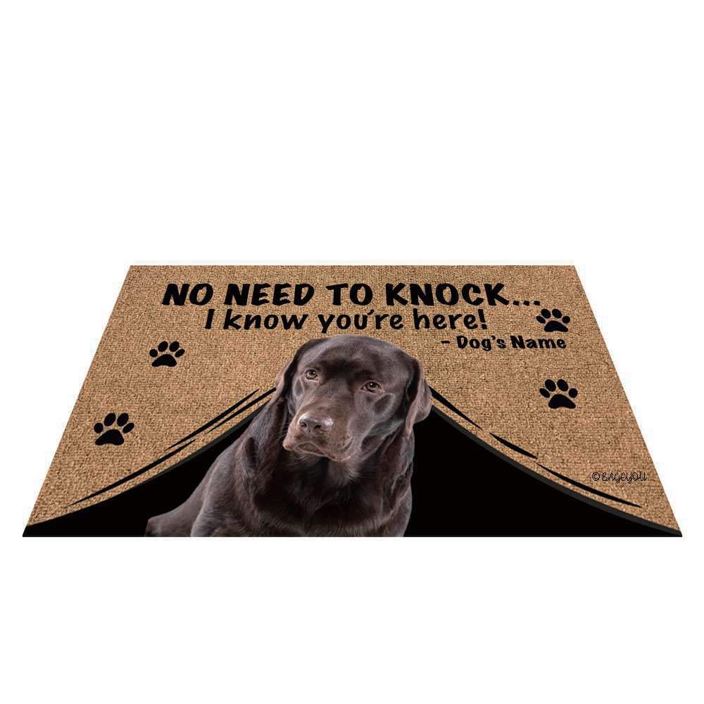 Personalized Dog Name Doormat - Custom Labrador Welcome Mat with 'No Need to Knock' Message - 27.5 x 17.7 Inch Non-Slip Outdoor Entry Rug - Perfect for Pet Lovers Home Entrance Decor