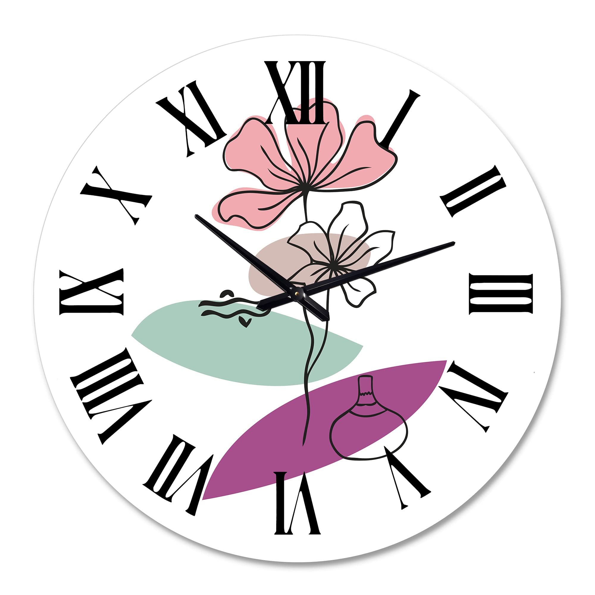 Modern Abstract Floral Wall Clock - Large Decorative Kitchen Clock with Botanical & Geometric Design | Perfect for Home, Office, and Living Room Decor