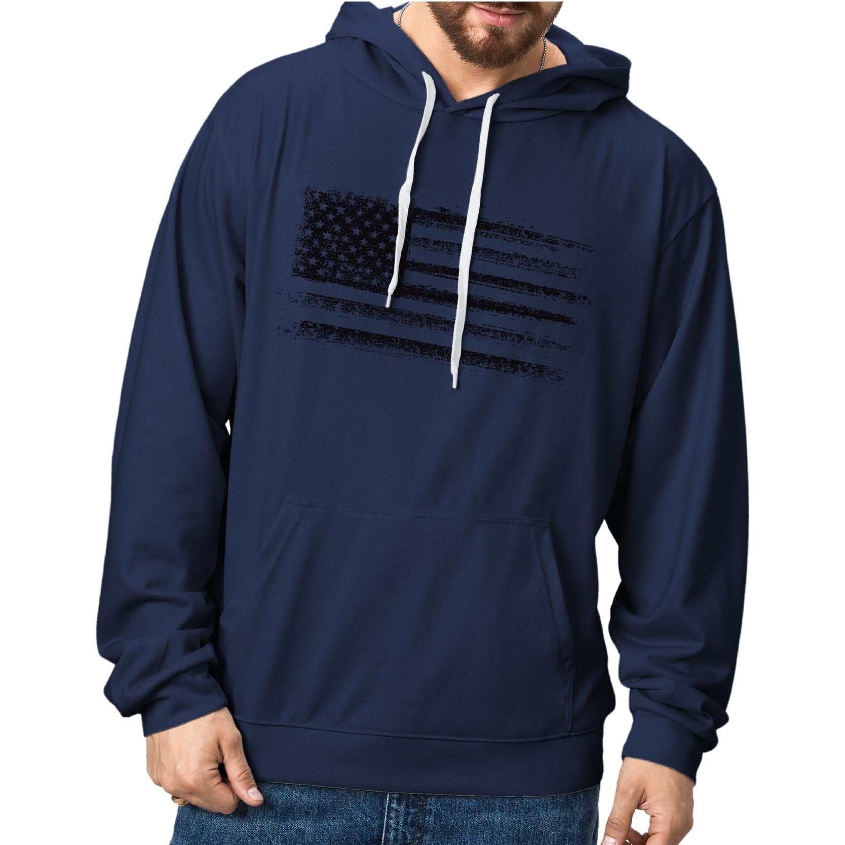HYFOL Men's Graphic Hoodies - USA Flag Patriotic Long Sleeve Pullover Sweatshirt with Pocket | Casual Streetwear for Outdoor Activities & American Pride Events