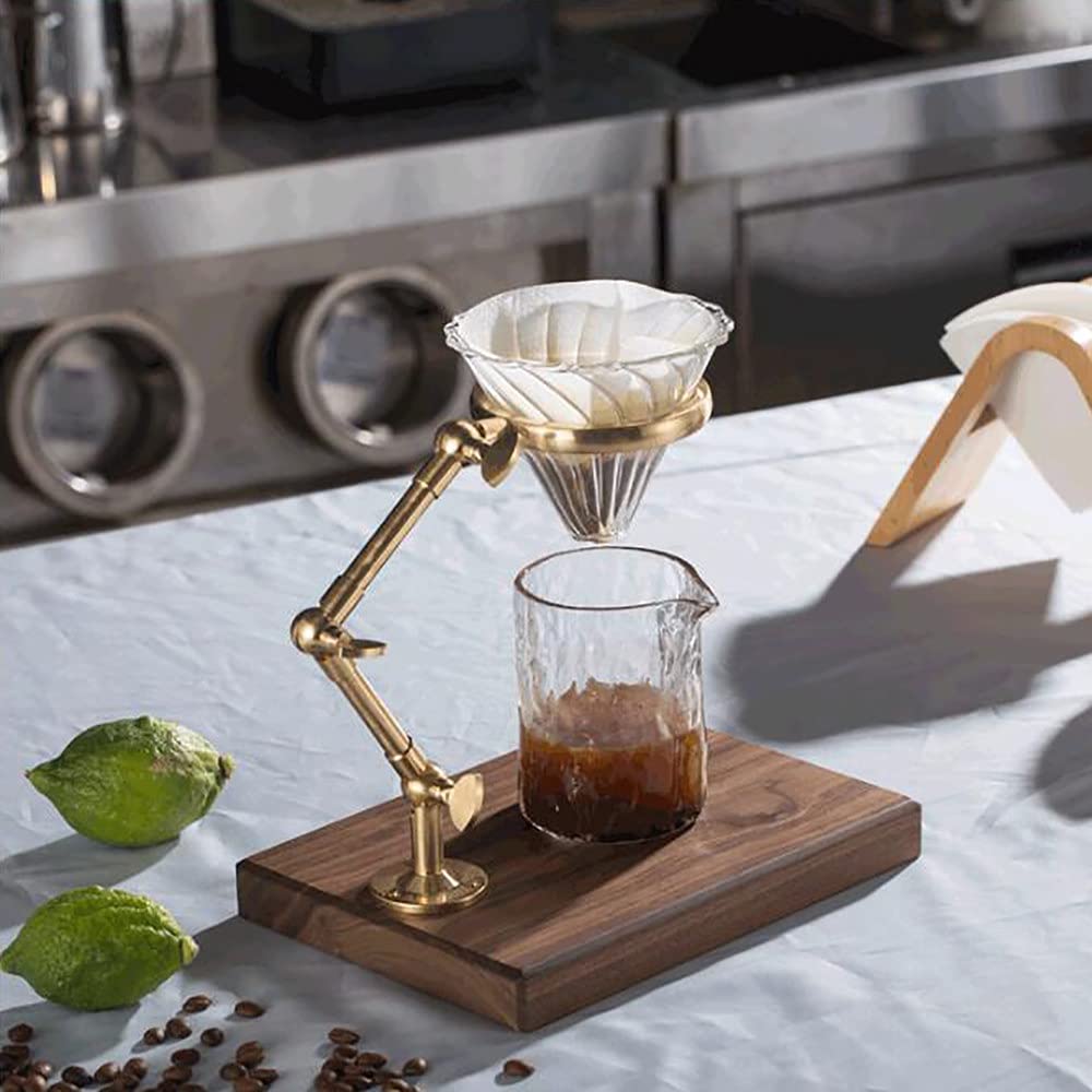 Premium Pure Copper Pour Over Coffee Maker with Adjustable Solid Wood Base - Drip Coffee Stand for V60, Chemex & Kalita Filters - Perfect for Home, Office & Specialty Coffee Brewing