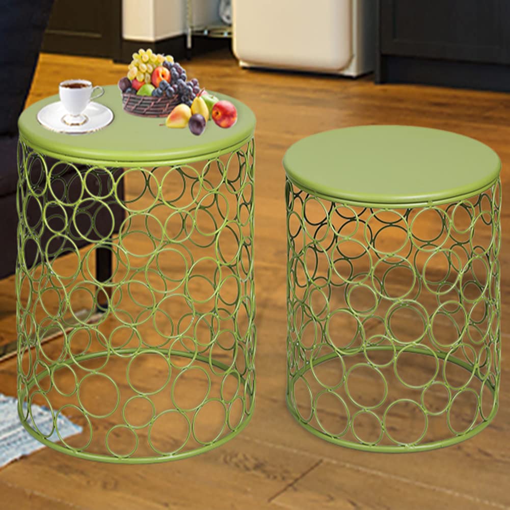 Joveco Set of 2 Round Side Tables - Modern Indoor End Tables & Nightstands for Living Room & Bedroom (Green) - Perfect for Coffee Table, Bedside Table & Home Decor