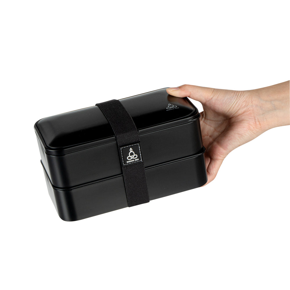 Bento Tek 41 oz Black Buddha Box - All-in-One Lunch Container with Utensils & Sauce Cup (7.25