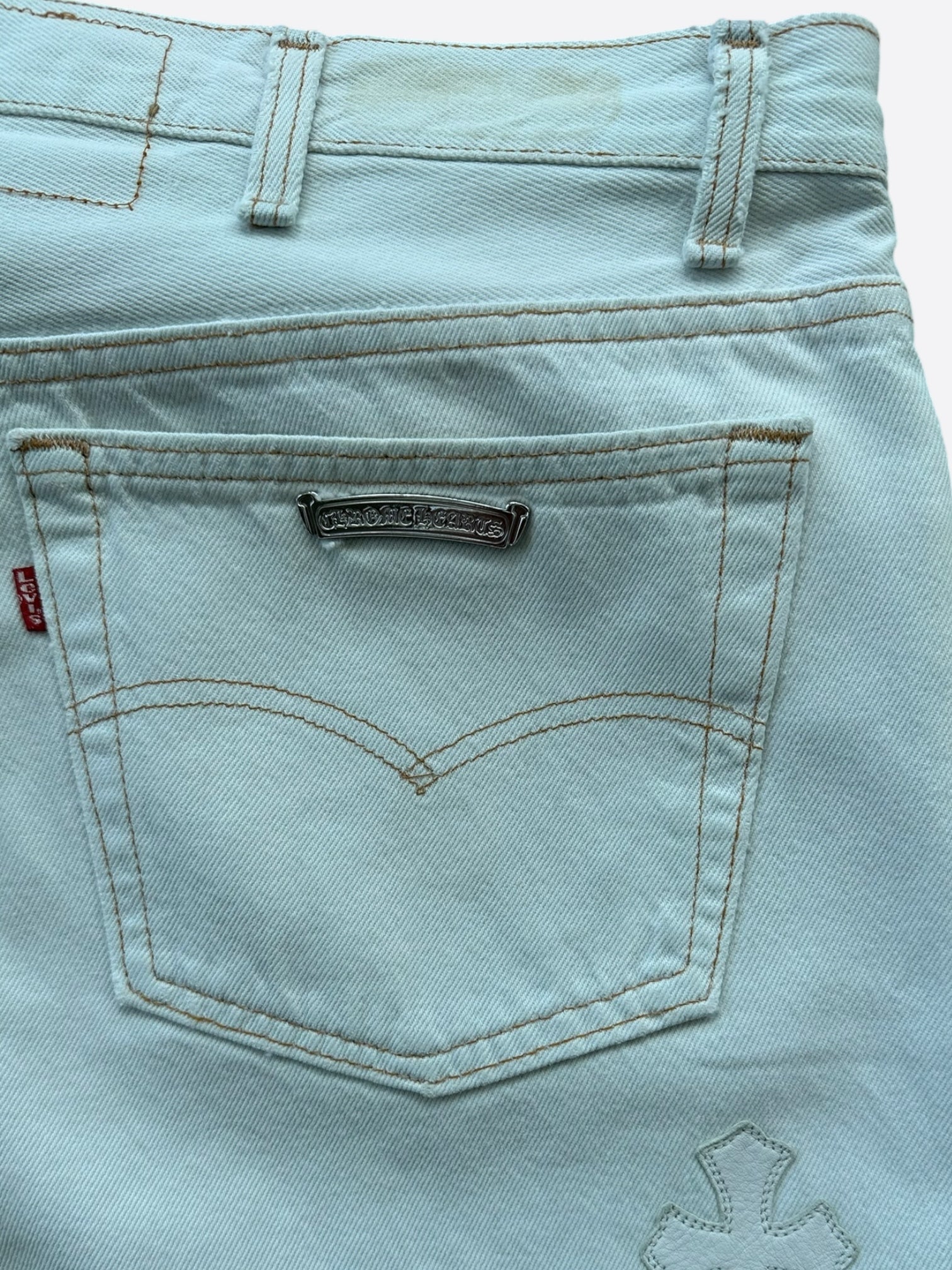 Chrome Hearts x Levi's White Mixed Patch St. Barth Exclusive Jeans - Limited Edition Designer Denim for Men & Women | Perfect for Streetwear, Luxury Fashion & Collector's Wardrobe