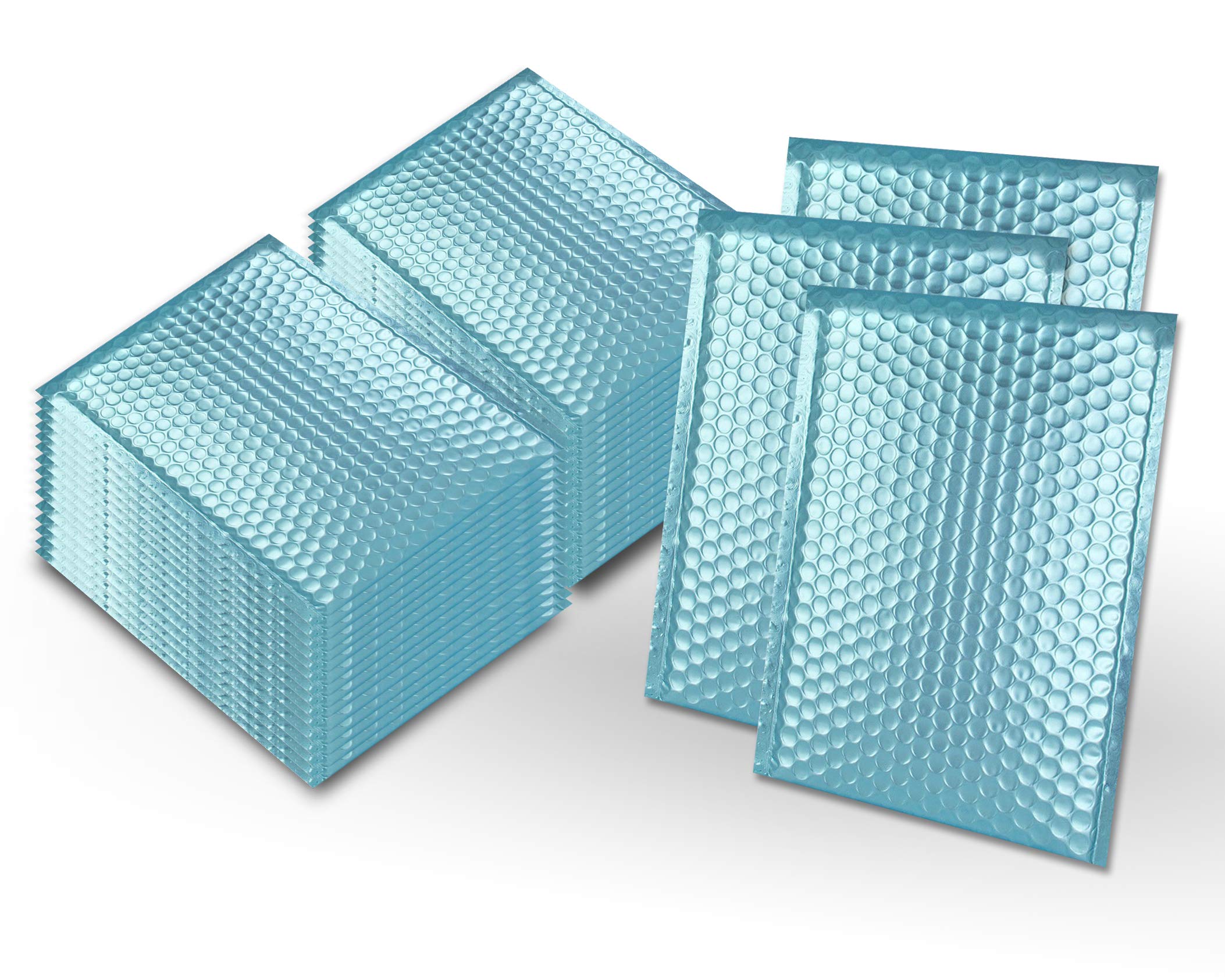 Amiff 9.5 x 13.5 Inch Bubble Mailers - Pack of 100 Aqua Ice Padded Envelopes with Peel & Seal Closure | Metallic Shipping Bags for Mailing, Packaging & Ecommerce | Perfect for Small Businesses, Online Sellers & Amazon FBA Shipping