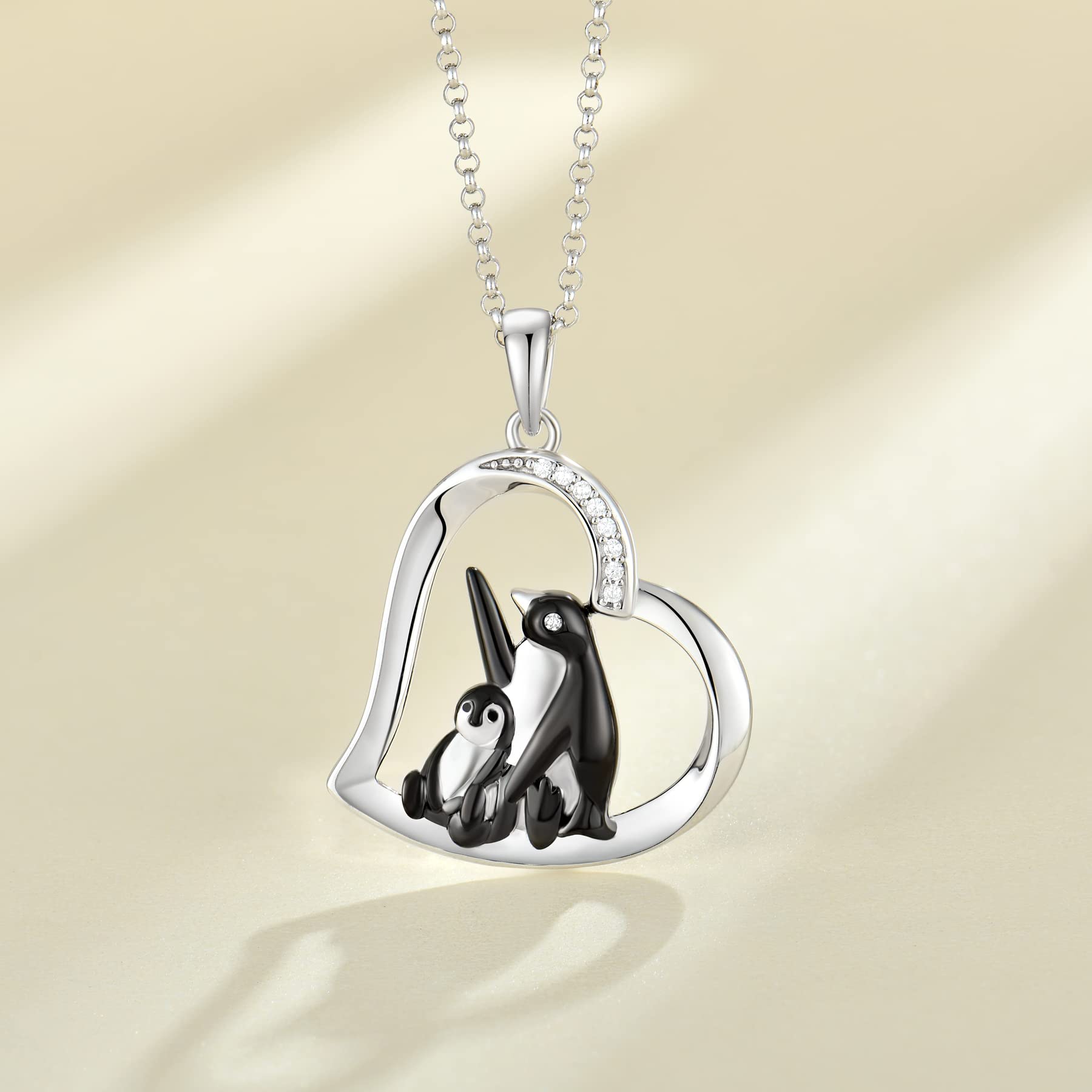 JO WISDOM 925 Sterling Silver Penguin Pendant Necklace with Cubic Zirconia - Elegant Animal Jewelry Gift for Women, Perfect for Christmas, Birthday & Anniversary Gifts