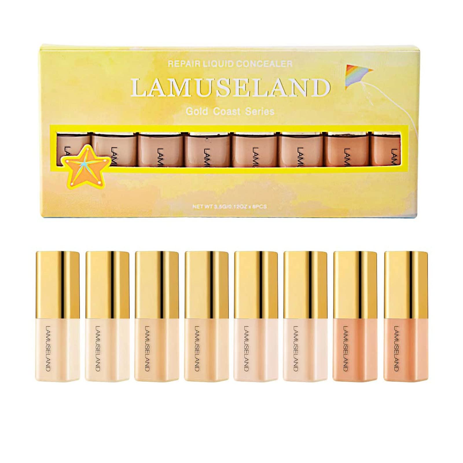 Best Travel-Size Mini Concealer 3.5g*8 - Full Coverage for Dark Circles & Acne, Brightening & Moisturizing Makeup - Porcelain (Multicolor, One Size) - Perfect for On-the-Go Touch-Ups & Flawless Everyday Look