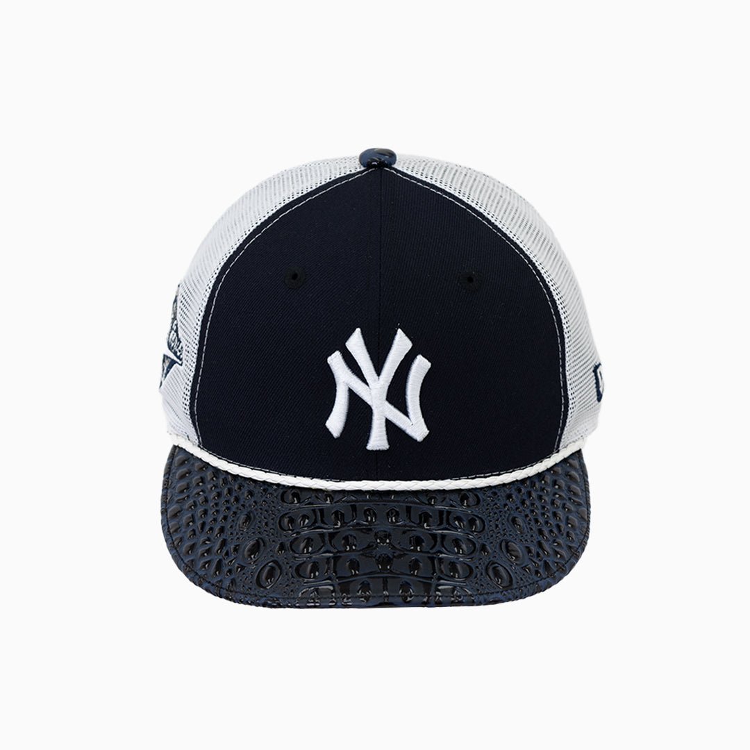 Breyer's Buck 50 New York Yankees Trucker Hat with Leather Visor - Adjustable Snapback Cap for Baseball Fans, Streetwear & Outdoor Activities