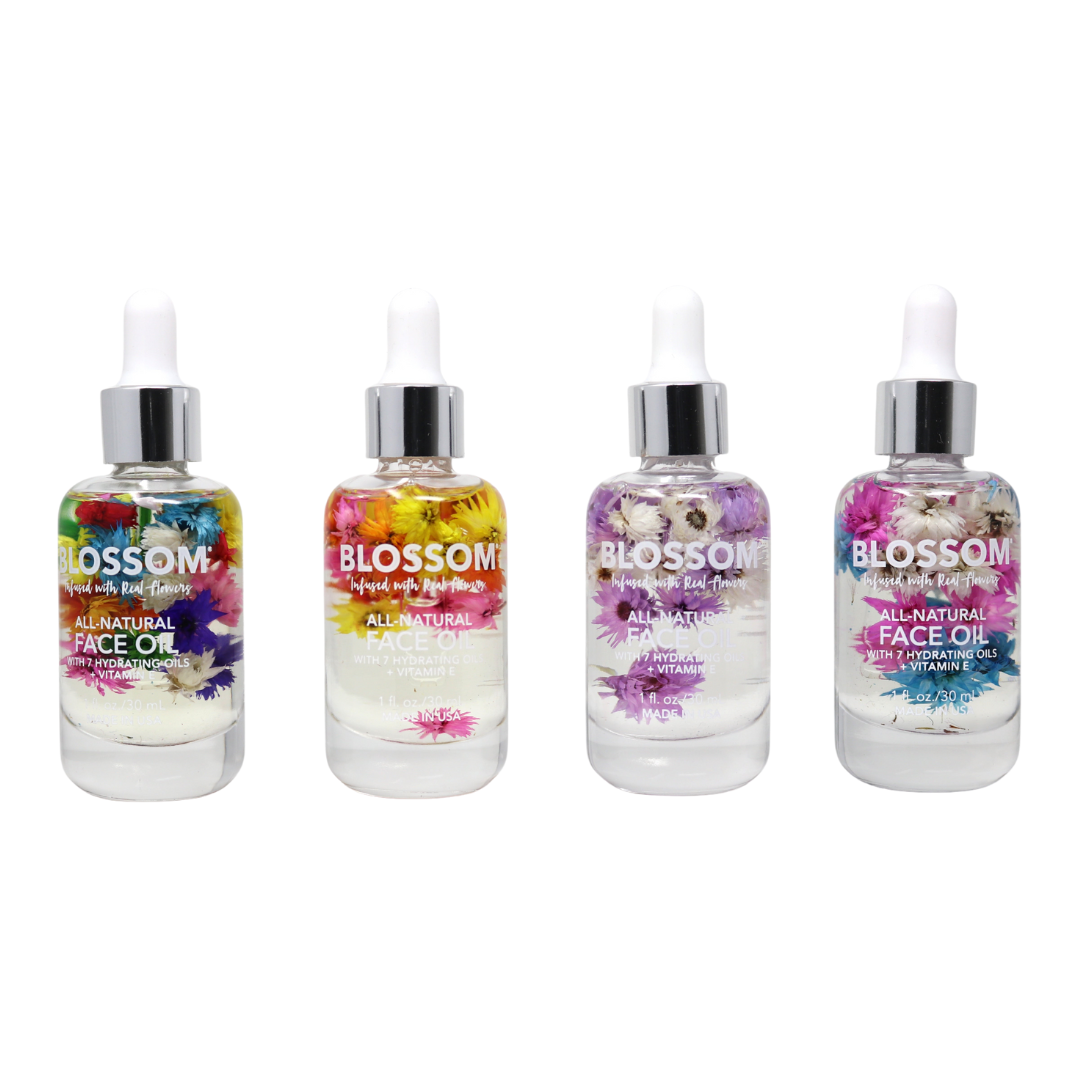 Blossom 100% All Natural Hydrating Face Oil with 9 Essential Plant & Flower Oils - 1 Oz for Glowing Skin - Perfect for Dry Skin Care & Nighttime Routine