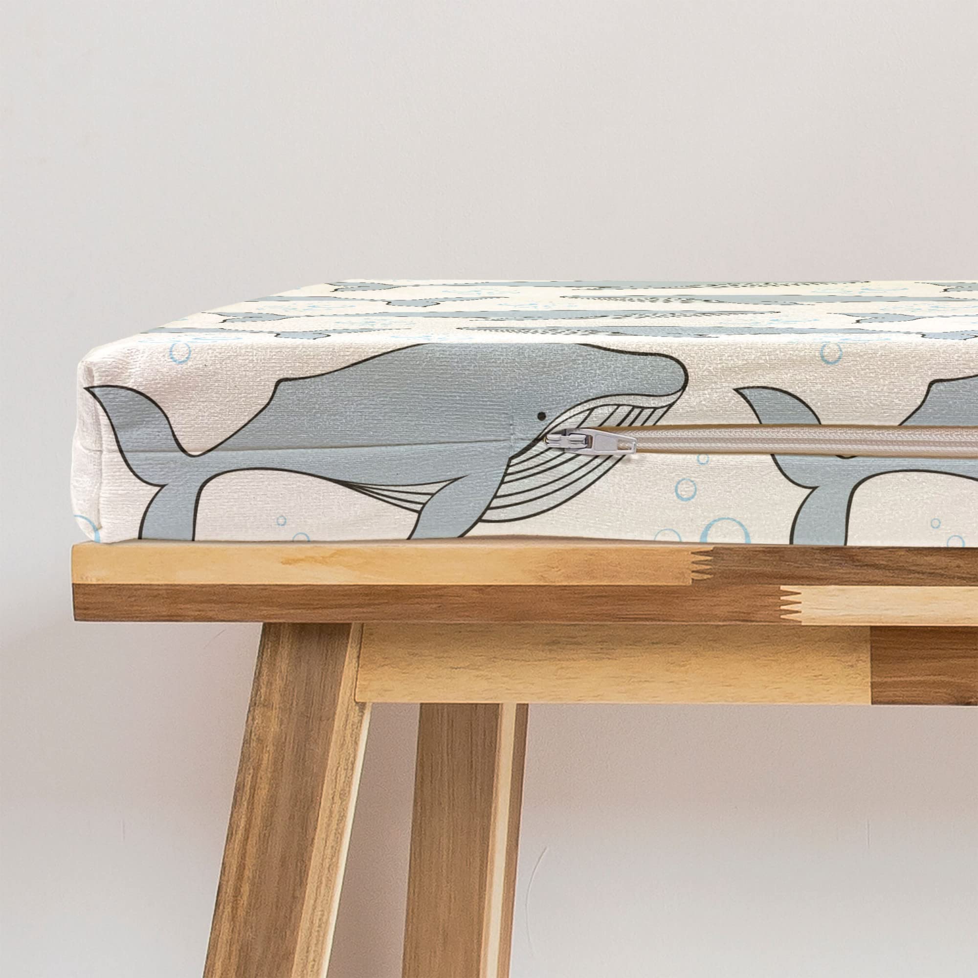 Ambesonne Whale Bench Pad - Cartoon Whales on Bubbles Design, Standard Size 45