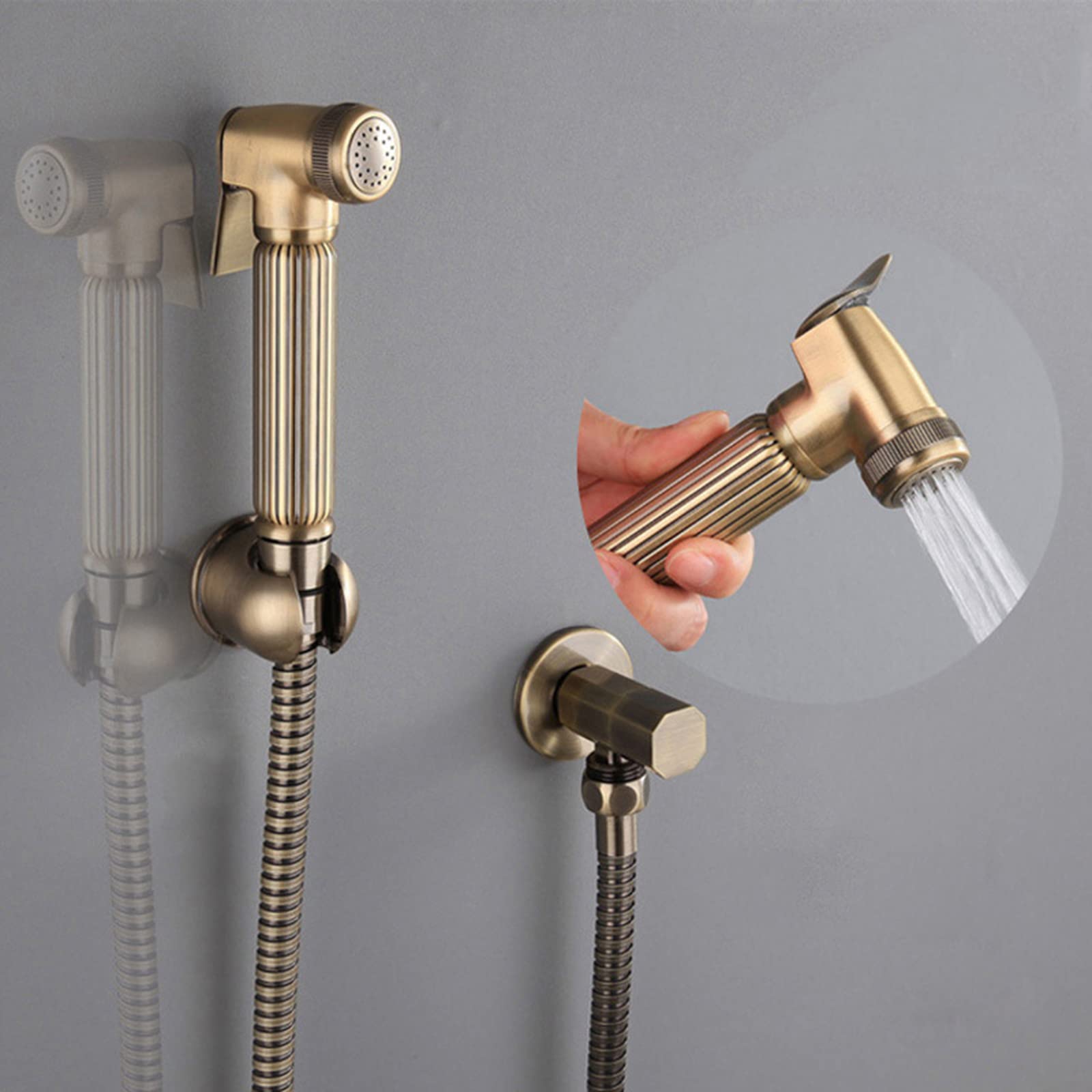 Portable Handheld Bidet Sprayer for Toilet - Brushed Brass Diaper Sprayer with Hose & Bracket - Easy Install for Feminine Wash & Baby Cloth Cleaning | Perfect for Bathroom Hygiene & Postpartum Care
