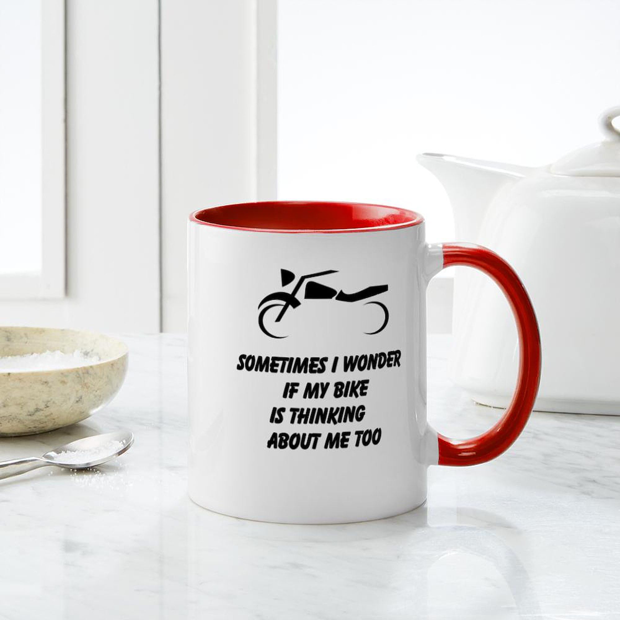 Fun Motorcycle Design Ceramic Coffee Mug - 11 oz (325 ml) - Perfect for Bikers, Motorcycle Enthusiasts & Coffee Lovers - Ideal for Home, Office or Road Trips