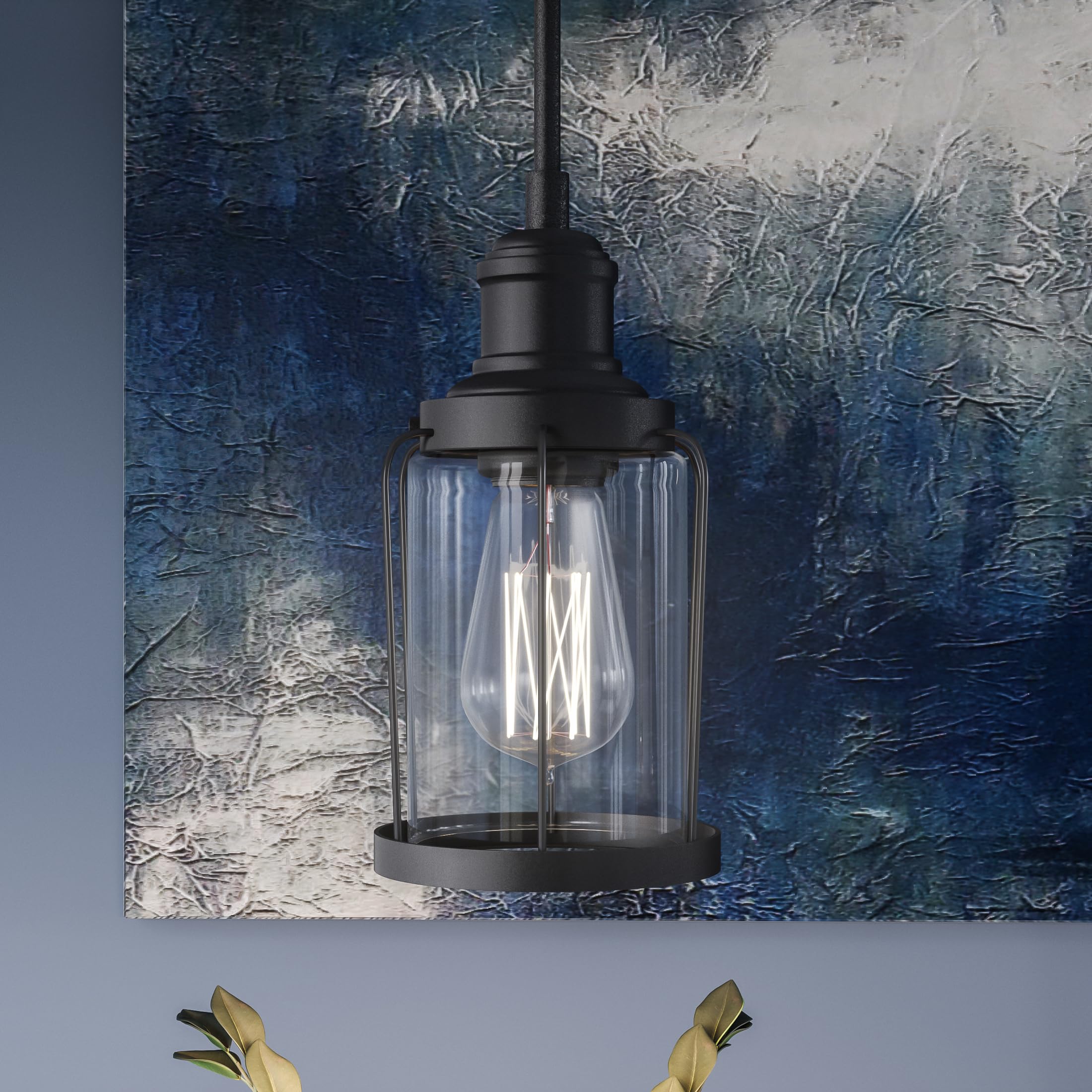Quoizel Ludlow 1-Light Mini Pendant Light in Earth Black - Elegant Steel Construction with Clear Glass Shade for Kitchen Island, Dining Room, or Entryway - Transitional Style Hanging Light Fixture Compatible with Sloped Ceilings