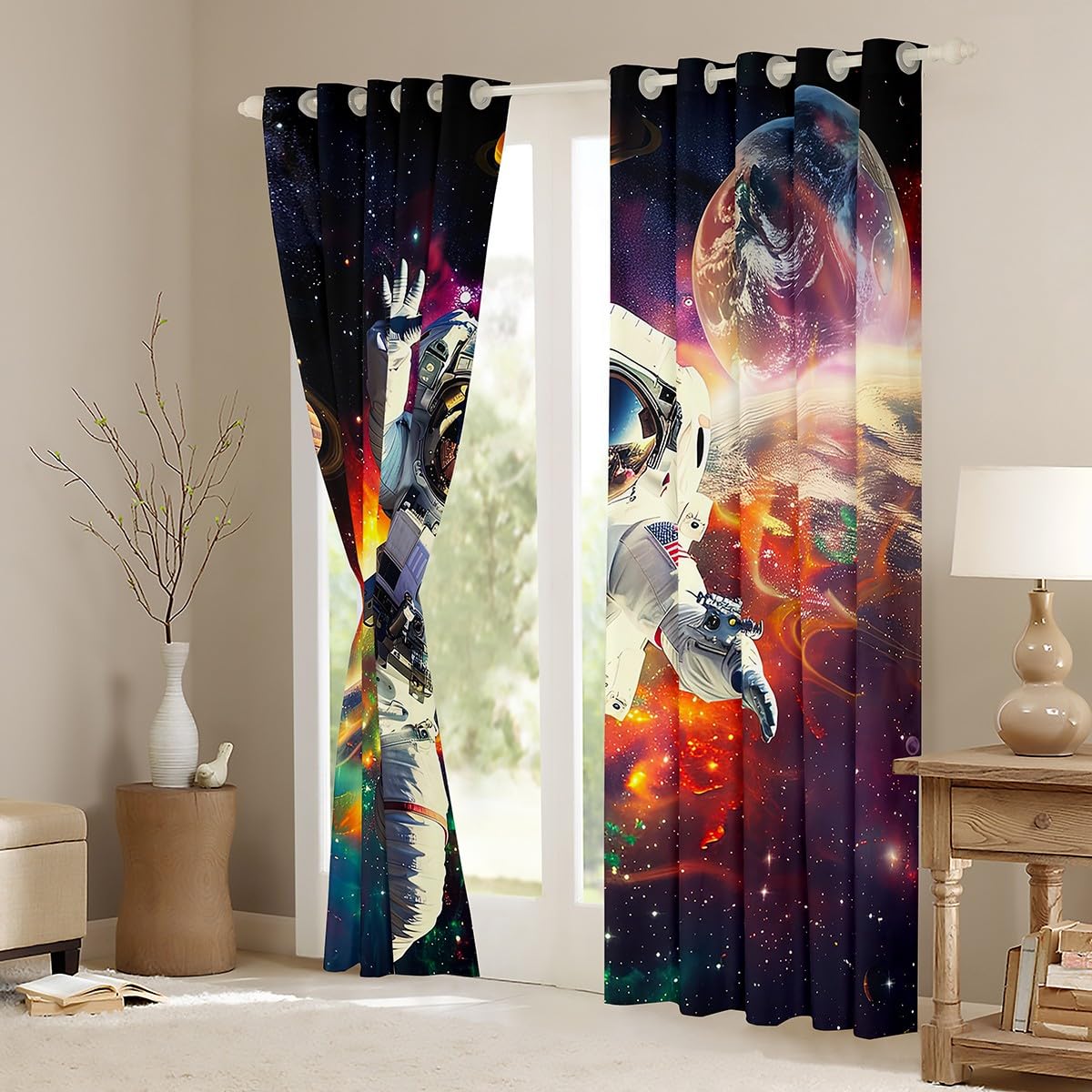 **NASA-Inspired Boys Astronaut & Galaxy Space Curtains - 2 Panel Set (84