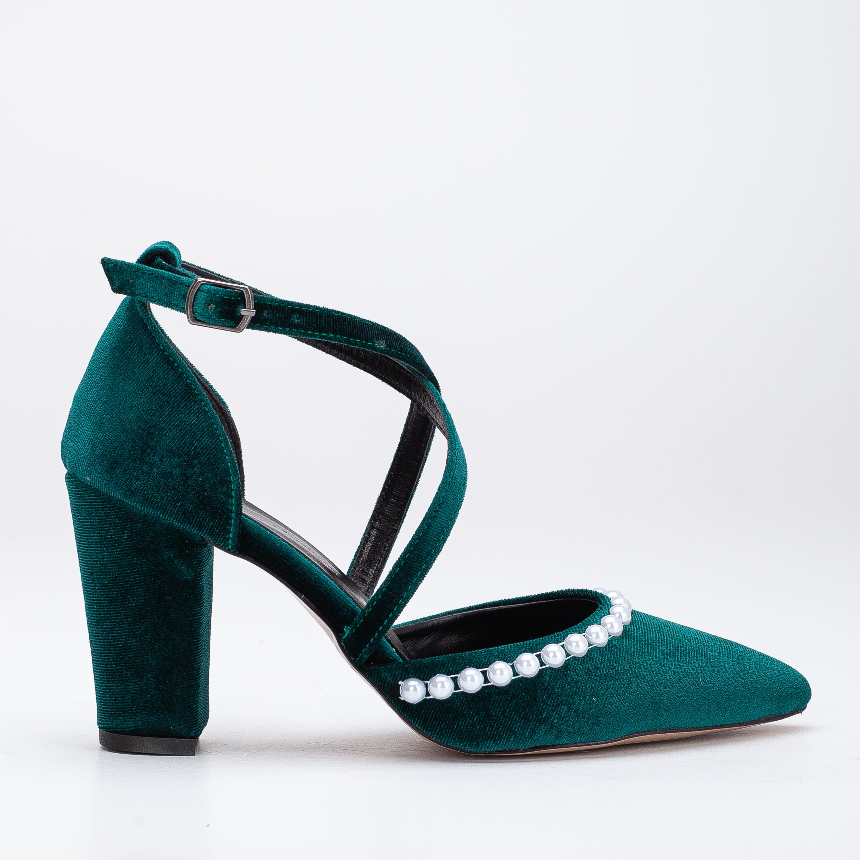 Sina Pearl Green Velvet Heels - Elegant Women's High Heels for Parties, Weddings & Special Occasions