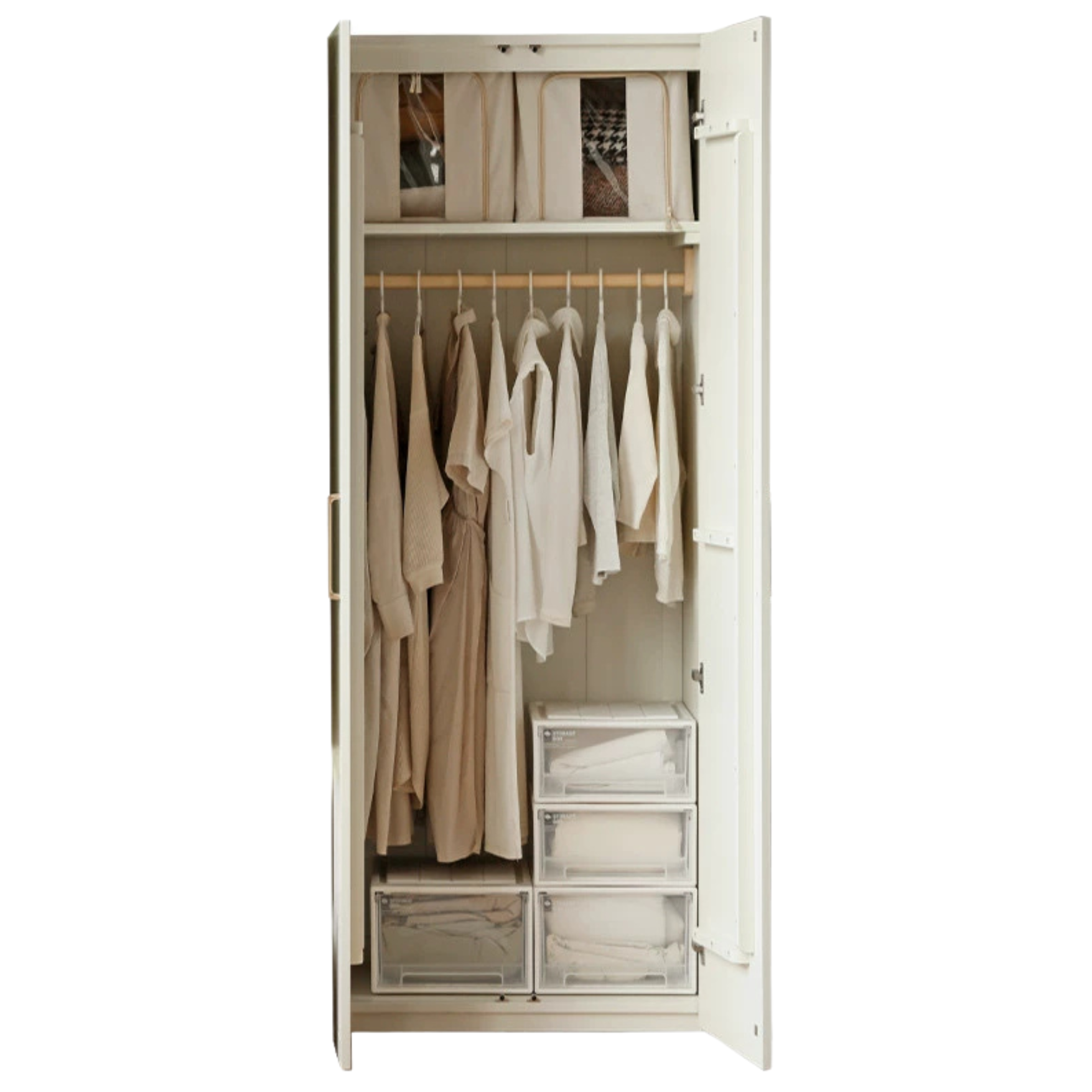 French Cream Pine Solid Wood Wardrobe - Elegant Bedroom Storage for Clothes & Accessories | Perfect for Master Bedroom, Guest Room & Walk-In Closets