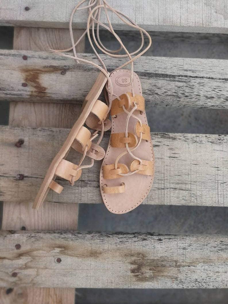 Handmade Greek Leather Sandals - Tie Up Gladiator Sandals for Women | Lace Up Flat Sandals | Perfect for Beach, Vacation & Summer Outfits