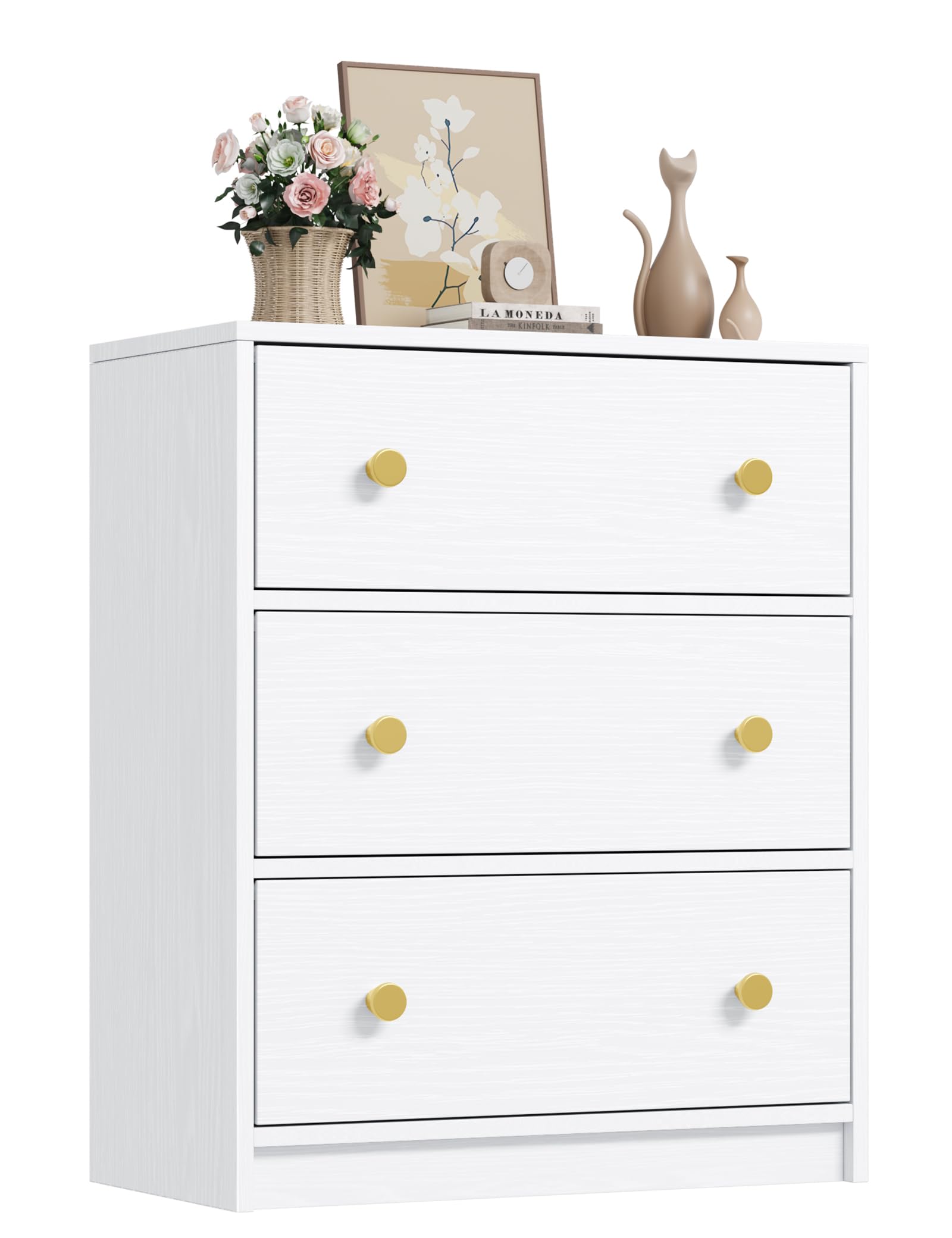Nicehill 3 Drawer Dresser - White Nightstand with Fabric Drawers, Small Chest of Drawers for Bedroom, Living Room, Hallway & Entryway Storage | Compact Closet Organizer for Home & Office (White)