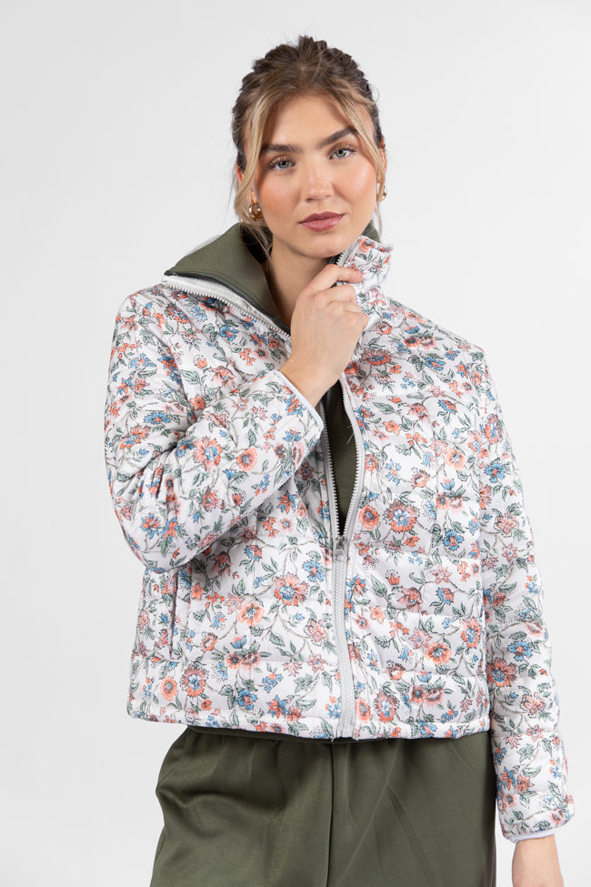 Vail Valley Pink Ivory Multi Floral Quilted Zip Up Jacket for Women - Lightweight Spring Outerwear for Hiking, Travel & Casual Wear - FINAL SALE