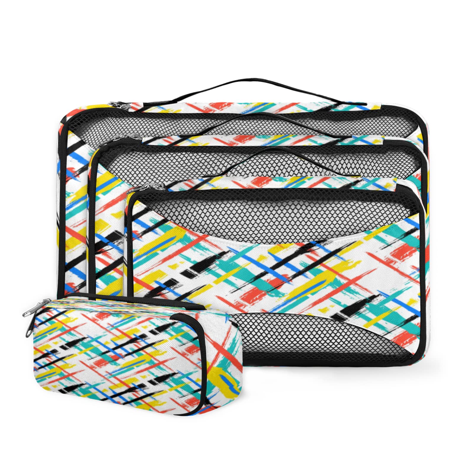 4-Piece Watercolor Abstract Packing Cubes Set - Lightweight & Space-Saving Travel Organizers for Suitcases | Perfect for Business Trips, Vacations & Weekend Getaways