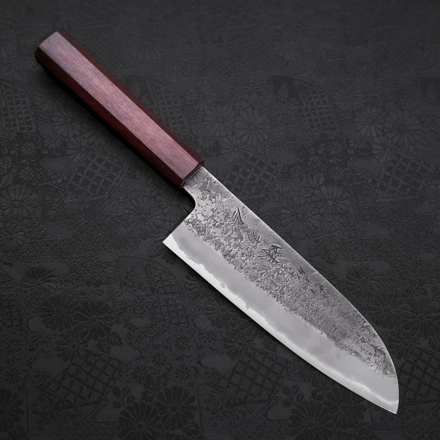 Premium Santoku Knife 165mm - White Steel #2 Nashiji Stainless Clad with Purple Urushi Handle - Japanese Chef Knife for Slicing, Dicing & Precision Cutting - Perfect for Home Cooks & Professional Kitchens