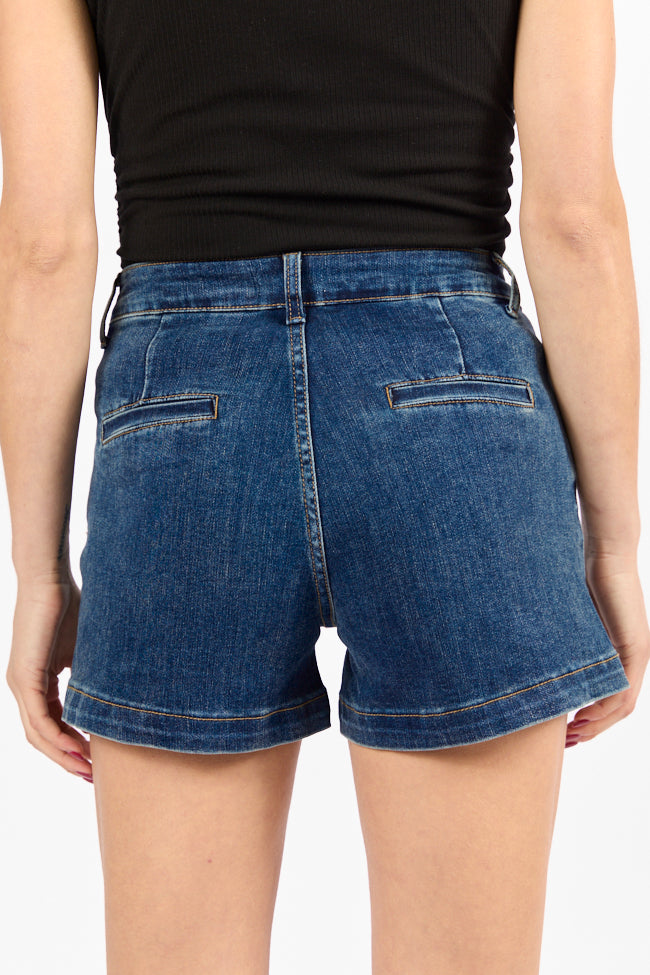 Come As You Are Dark Wash Relaxed Fit Denim Shorts for Women - Comfortable Casual Stretch Denim Shorts for Summer, Beach, and Everyday Wear
