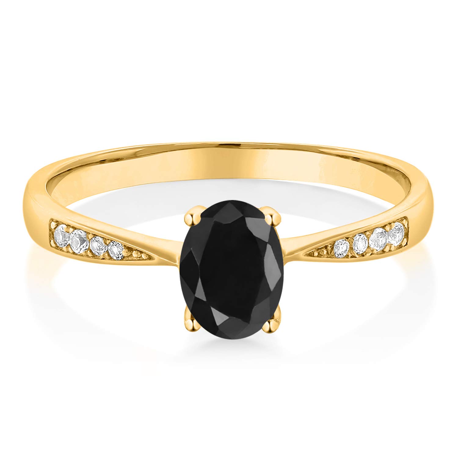 1.16 Ct Oval Black Sapphire & White Diamond 10K Yellow Gold Ring for Women | Elegant Wedding, Engagement & Anniversary Jewelry Gift