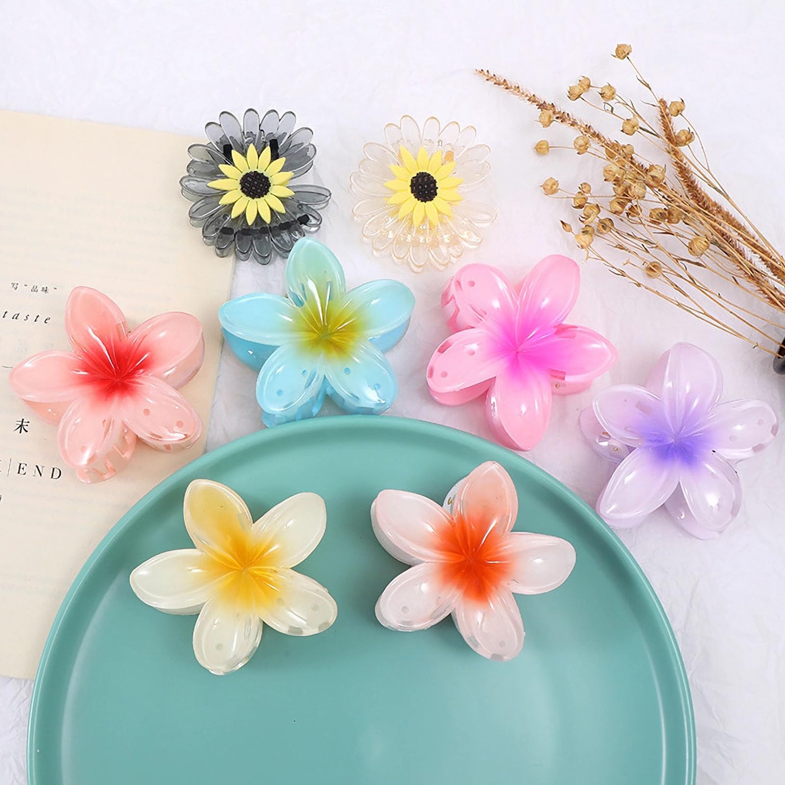 Hawaiian Flower Hair Claw Clips - Large Non-Slip Hair Clips for Women & Girls (6pcs) - Strong Hold for Thin & Thick Hair - Perfect for Beach, Summer & Boho Style Outfits