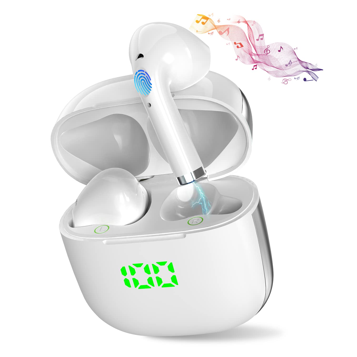 AMAFACE Wireless Bluetooth Earbuds 5.0 - 30H Playtime, IPX5 Waterproof, Noise Cancelling, LED Display, USB-C Charging - Compatible with iPhone & Android - Perfect for Gym, Running, Travel & Workouts